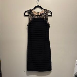 Chic Black Lace-Trimmed Midi Dress